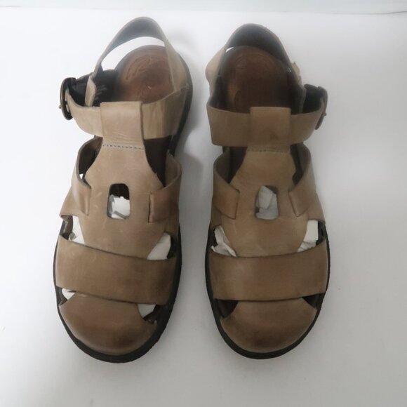 Born Women Taupe Leather Minimalist Flat  Sandals Sz 9 Fishermen Buckle shoes - Picture 2 of 14